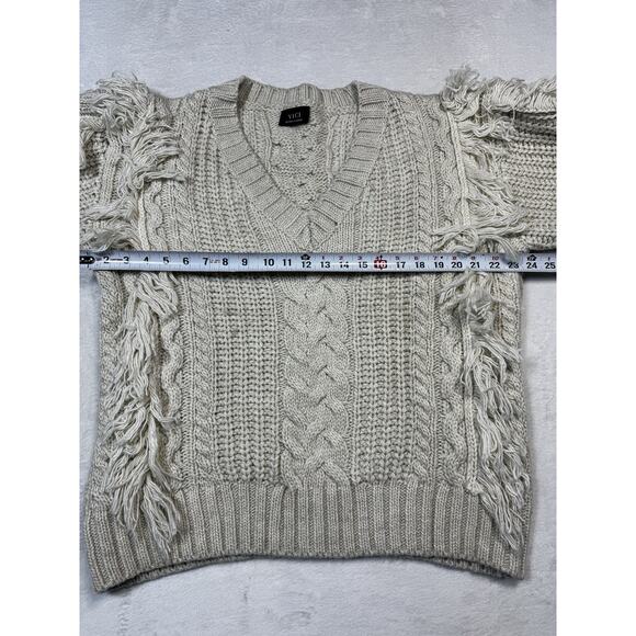 Vici Chunky Fringe Cable Knit Sweater XL Cream Acrylic Boho Textured Pullover - Picture 5 of 12